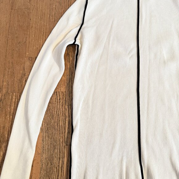 ZARA KNIT RIBBED SWEATER TOP LONG SLEEVE M BEIGE WITH BLACK TRIM - Picture 4 of 7